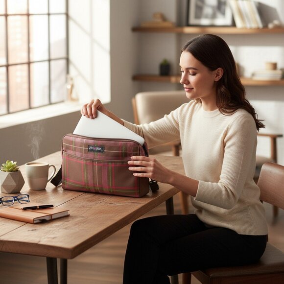 Vintage Yak Pak Plaid Laptop Case Bag Padded Pink Brown 90s Y2K Retro PC Sleeve - Picture 2 of 7